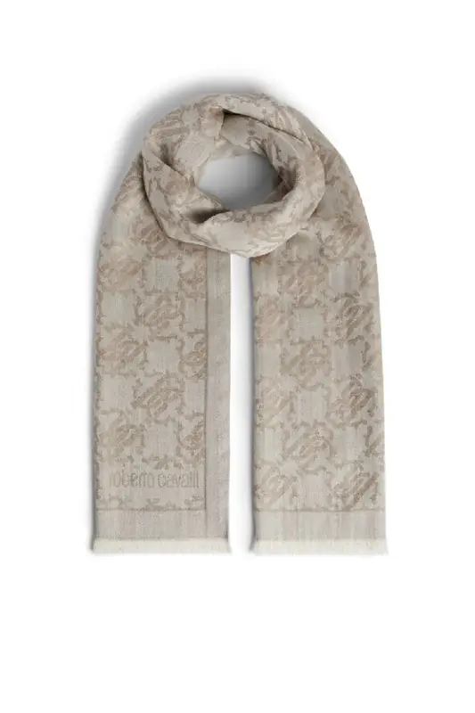 Roberto Cavalli Large Monogram Jacquard Scarf In Brown $335