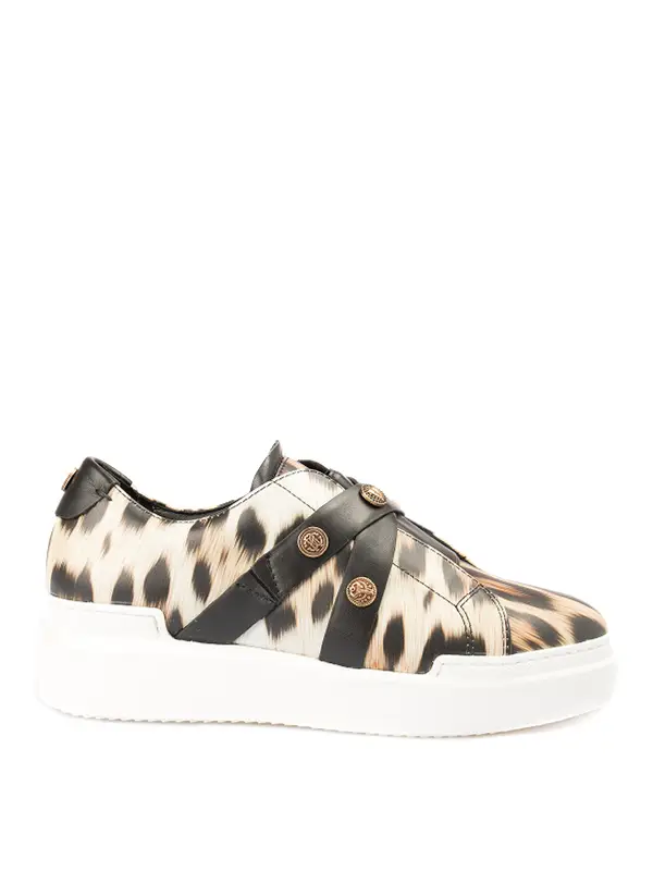 Roberto Cavalli Leopard Printed Leather Sneakers In Multi $723