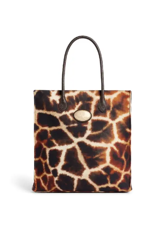 Roberto Cavalli Giraffe Print Cotton Tote In Brown $695