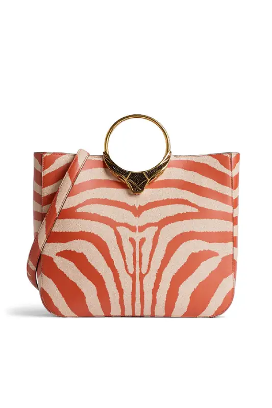 Roberto Cavalli Zebra Avantgarde Top Handle Bag In Orange $3075
