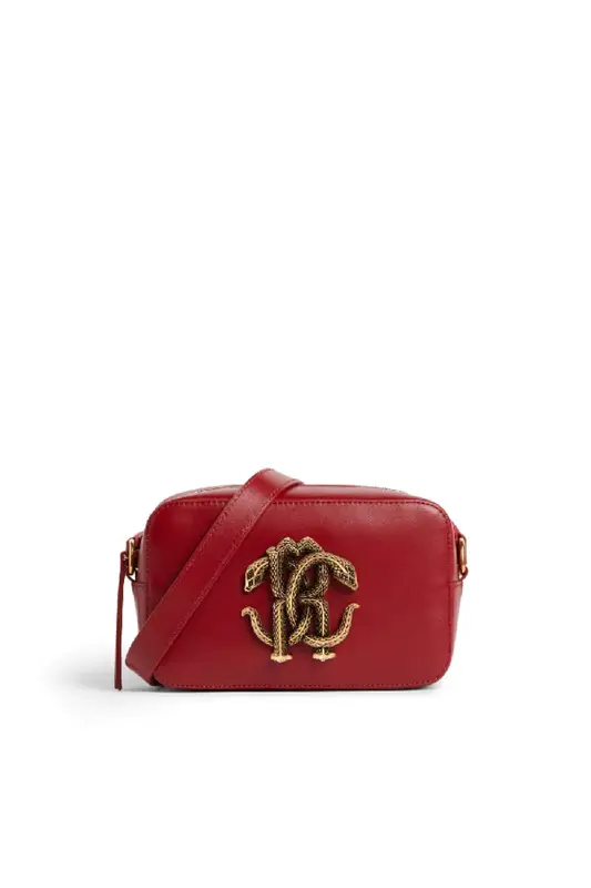 Roberto Cavalli Small Mirror Snake Camera Bag In Red $790