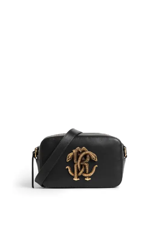 Roberto Cavalli Mirror Snake Camera Bag In Black $790