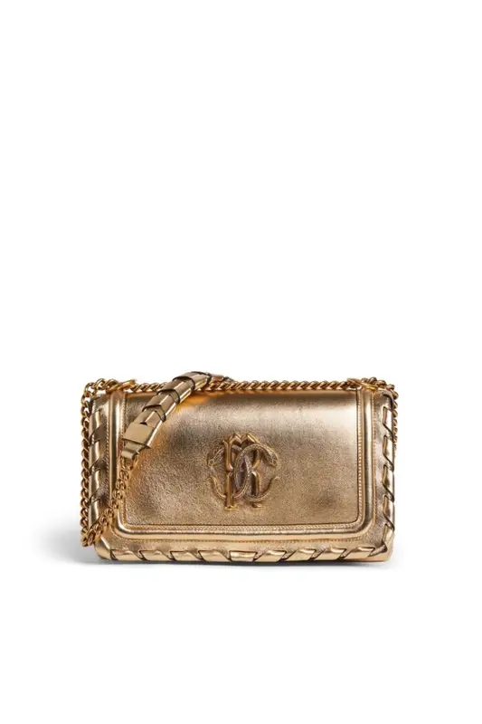 Roberto Cavalli Medium Mirror Snake Shoulder Bag In Gold $1850