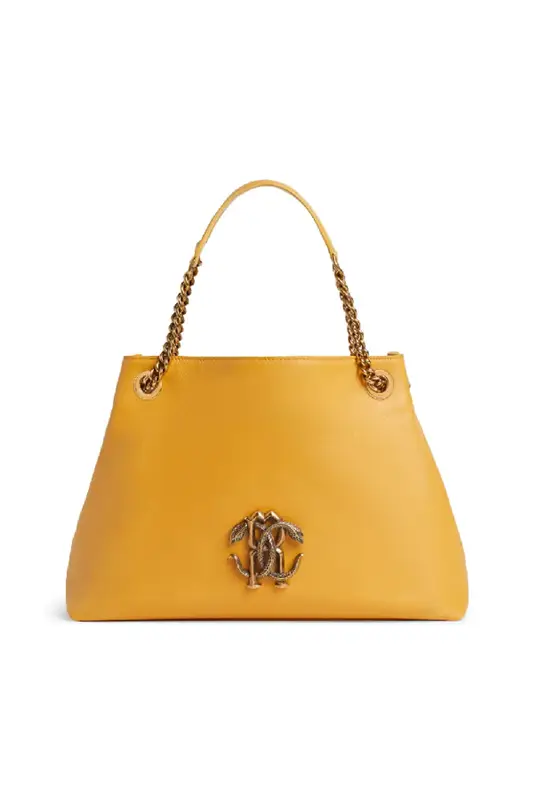 Roberto Cavalli Mirror Snake Shoulder Bag In Yellow $1650