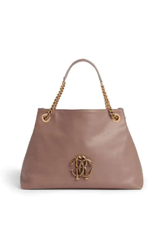 Roberto Cavalli Mirror Snake Shoulder Bag In Brown $1650