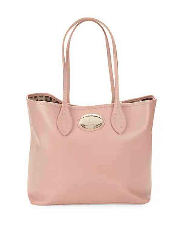 Roberto Cavalli Leopard Print Lined Leather Tote In Nude $1695