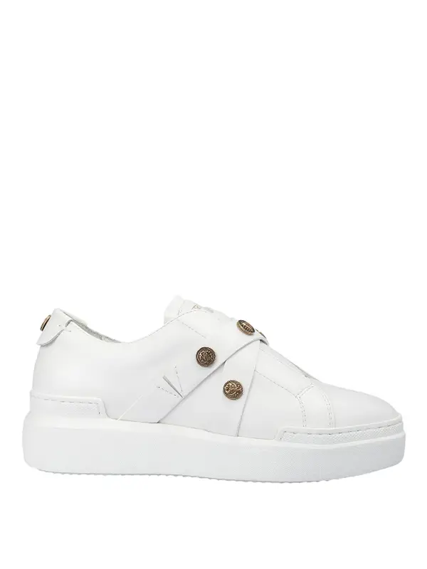Roberto Cavalli Studded Leather Pull On Sneakers In White $319