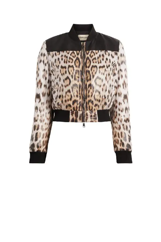 Roberto Cavalli Heritage Jaguar Print Bomber Jacket In Multi $650