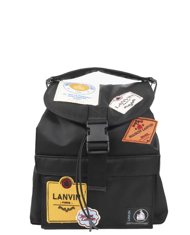 Lanvin Buttoned Logo Patch Nylon Backpack In Black $1125