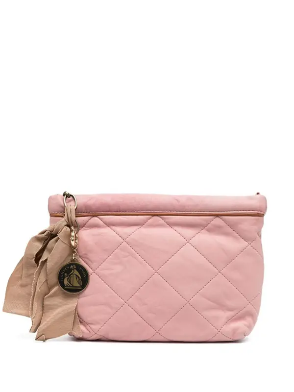 Lanvin Buttoned Ribbon Logo Charm Clutch Bag In Pink $637