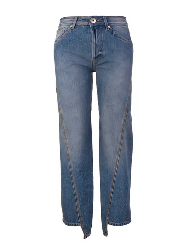 Lanvin Buttoned Woman Jeans In Blue Denim With Oblique Seams In Light Blue $796