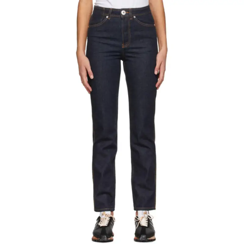 Lanvin Buttoned Navy Blue Jeans With Contrast Stitching In 29 Navy $590