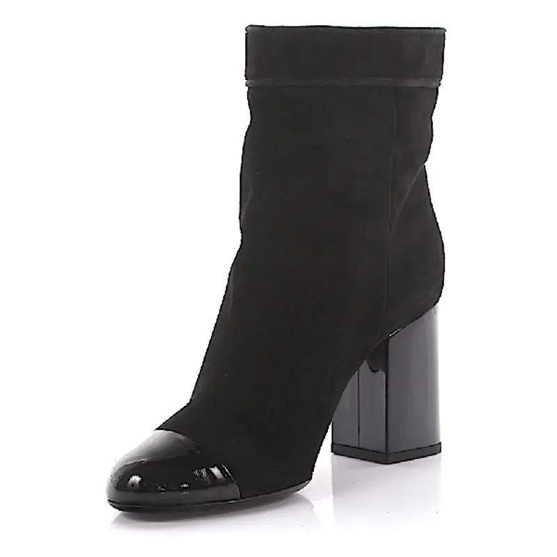 Lanvin Buttoned Ankle Boots Black Calfskin Patent Leather Suede Black $951