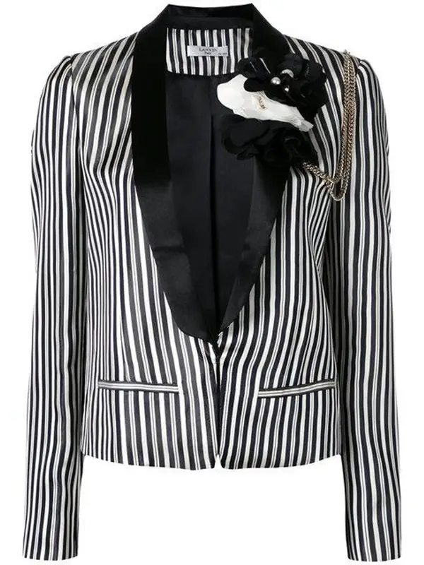 Lanvin Buttoned Chain And Flower Blazer In Blue $1750
