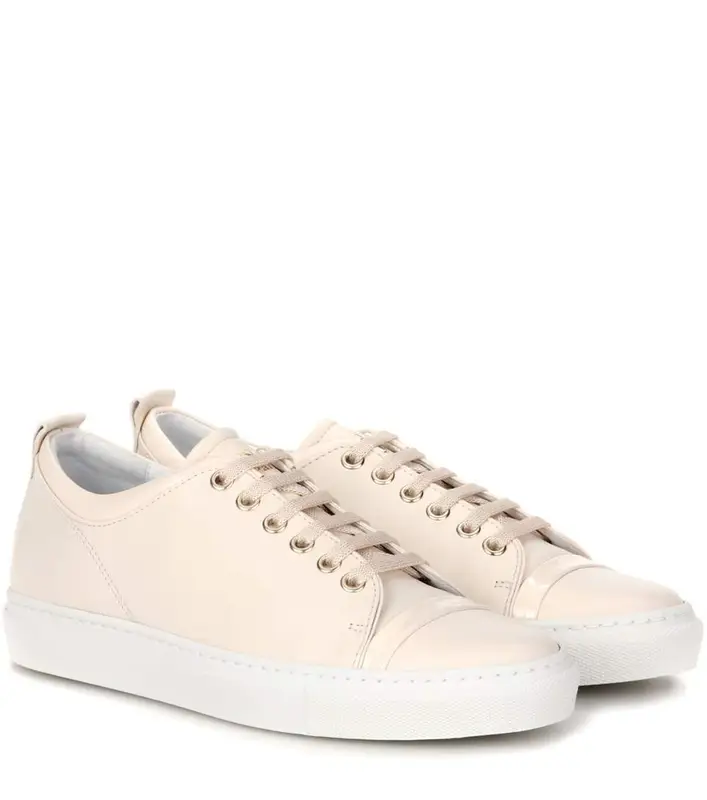Lanvin Buttoned Capped-toe Low-top Leather Trainers In Pink $470