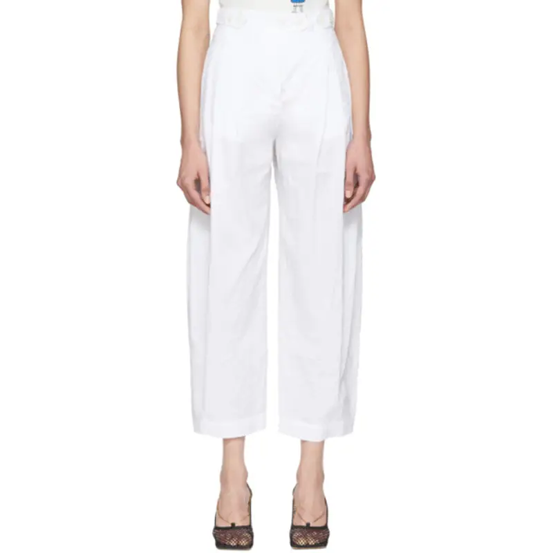 Lanvin Buttoned Lanvin White Canvas Crinkle Trousers In 00 White $1350
