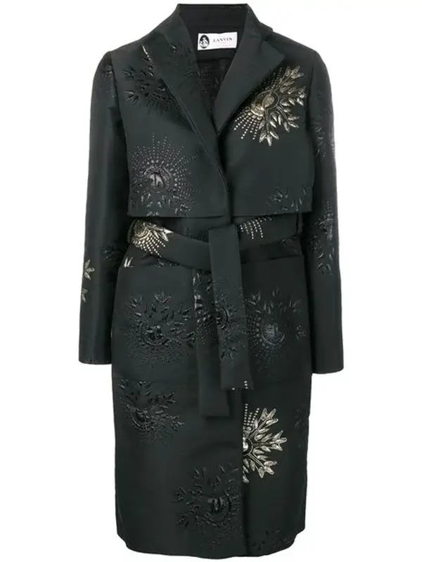 Lanvin Buttoned Embroidered Detail Belted Coat In Black $5132