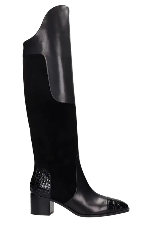 Christian Louboutin Mosaica 55 High Heels Boots In Black Suede And Leather $1458