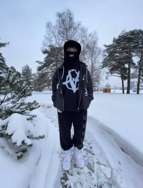 Rakhim outfit in Palm Angels, Undercover, and Off-White, 2021