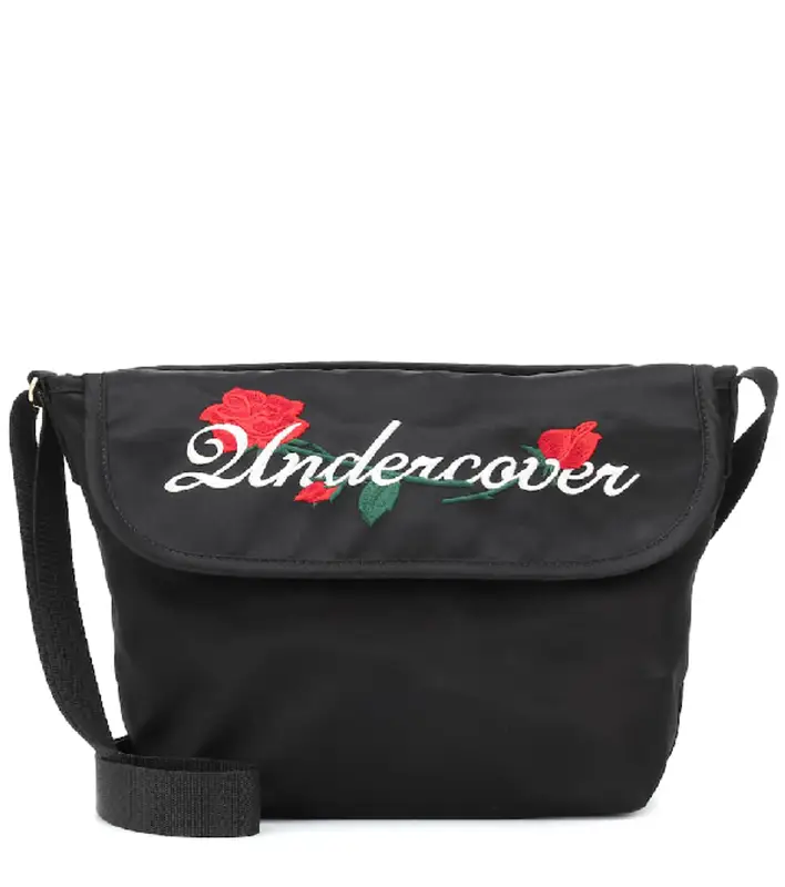 Undercover Embroidered Satin Shoulder Bag In Black $455