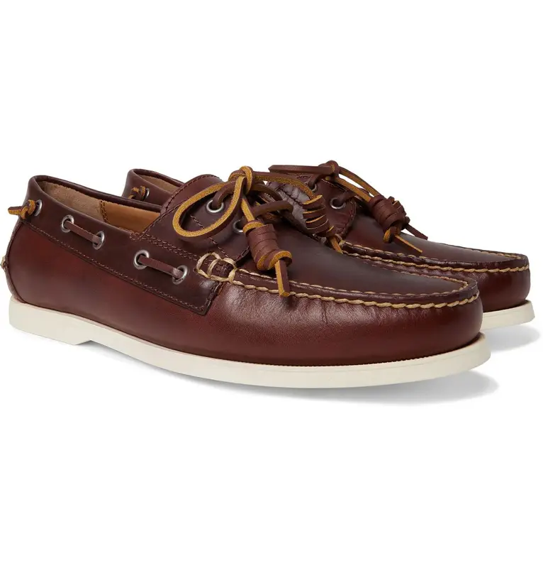Polo Ralph Lauren Merton Leather Boat Shoes In Brown $175
