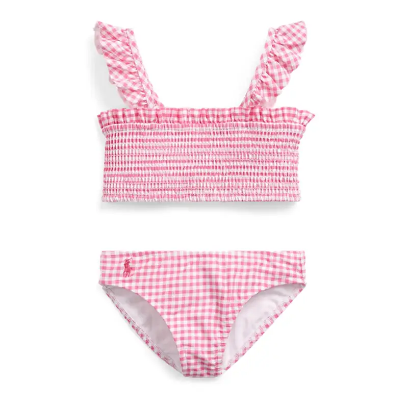 Polo Ralph Lauren Gingham Two-piece Swimsuit In Baja Pink/white $60