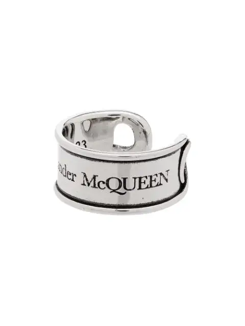 Alexander McQueen Safety Pin Engraved Silver-plated Brass Ring $320