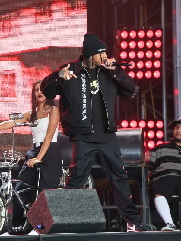 Tyga outfit in Heron Preston, Noon Goons, and Nike, 2020