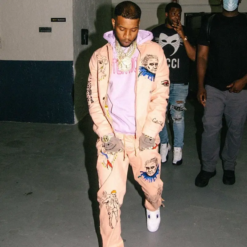 Tory Lanez outfit in KidSuper and Jordan, 2020