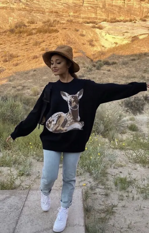 Ariana Grande outfit in Burberry, 3x1, and Mimi Cuttrell, 2020