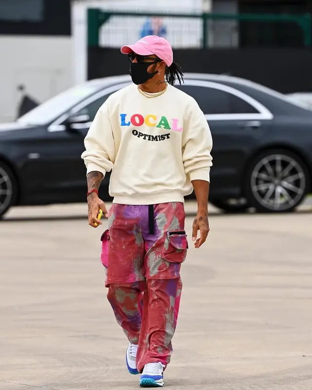 Lewis Hamilton outfit in Madhappy, Police, and Lewis Hamilton, 2020