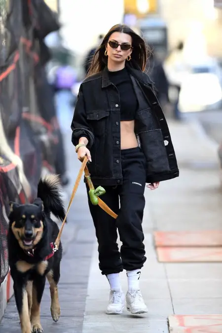 Emily Ratajkowski outfit in Levi’s, Inamorata, and Versace, 2020