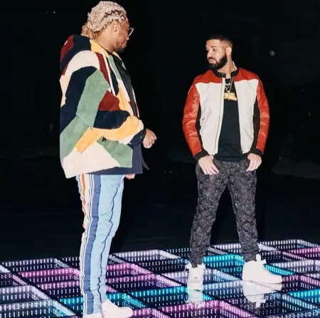 Drake outfit in Yohji Yamamoto, Levi’s, and Nike, 2020