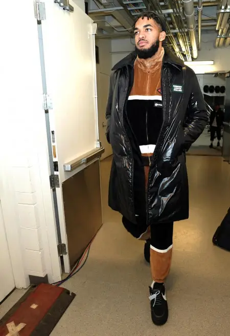 Karl Anthony Towns outfit in Burberry, Off-White, and Nike, 2020
