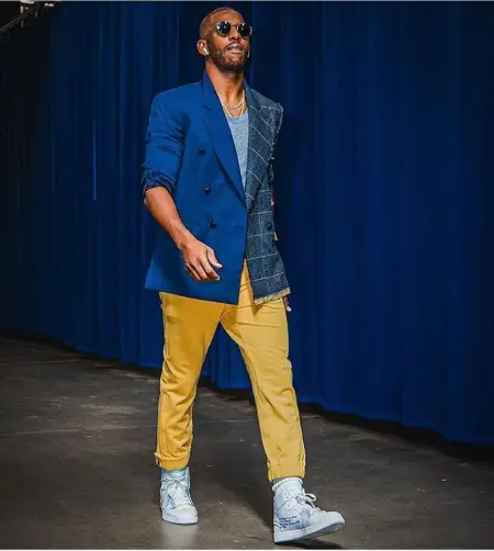 Chris Paul outfit in Off-White, Sevin Kasran, and Ray-Ban, 2020