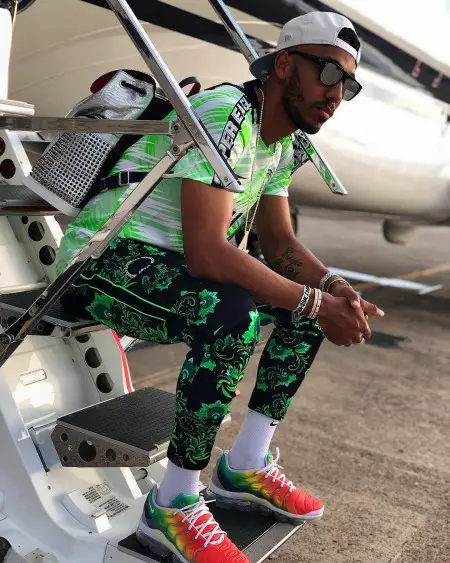 Aubameyang outfit in Nike, Christian Louboutin, and Dior, 2020