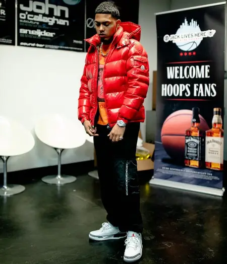 Myke Towers outfit in Moncler, Alexander McQueen, and Jordan, 2020