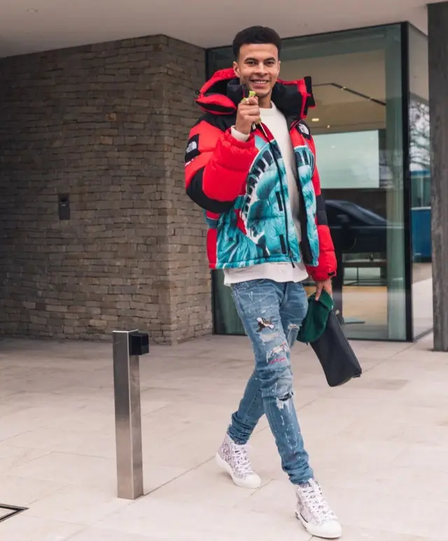 Dele Alli outfit in Supreme, Amiri, and The North Face, 2020