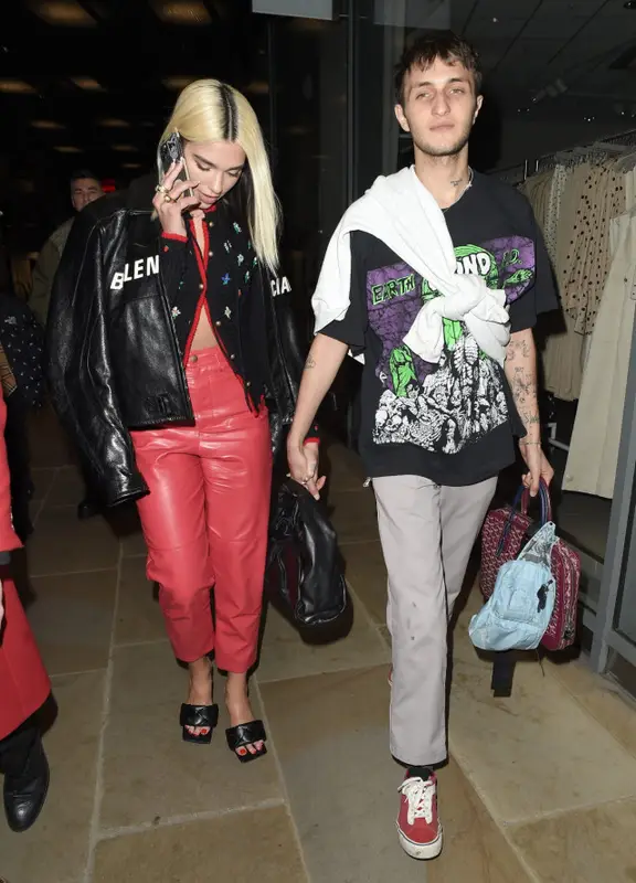 Dua Lipa outfit in Balenciaga, Philosophy Di Lorenzo Serafini, and Bottega Veneta, 2020