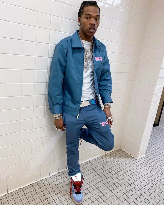 Lil Baby outfit in Dickies and Louis Vuitton, 2020