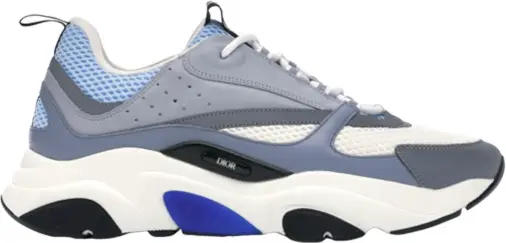 Dior B22 Sneaker in White and Blue Technical Mesh and Gray