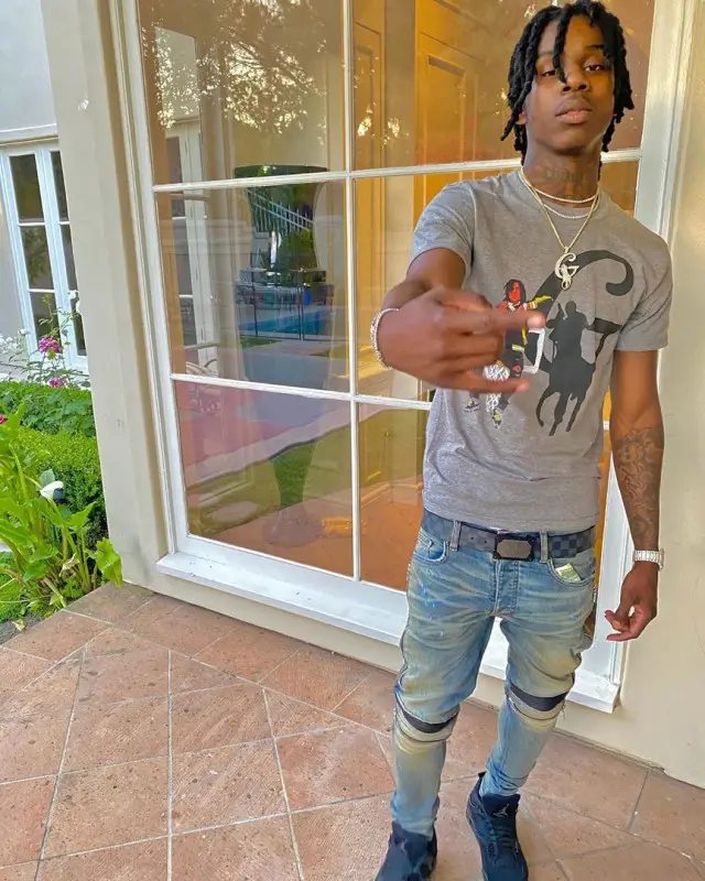 Polo G outfit in Polo G Merch, Amiri, and Louis Vuitton, 2020