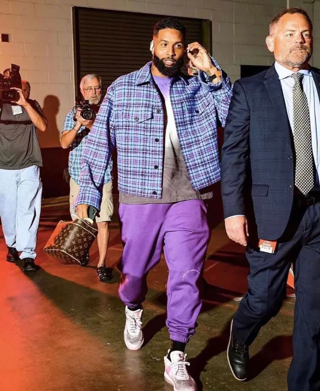 Odell Beckham Jr outfit in Louis Vuitton, Martine Rose, and Nike, 2020