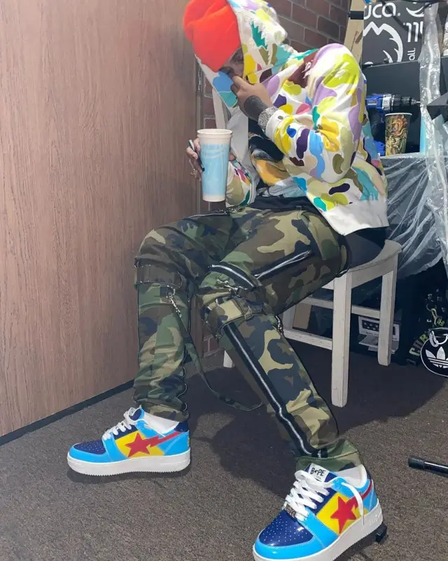 Smokepurpp outfit in Vintage, Bape, and Tripp NYC, 2020
