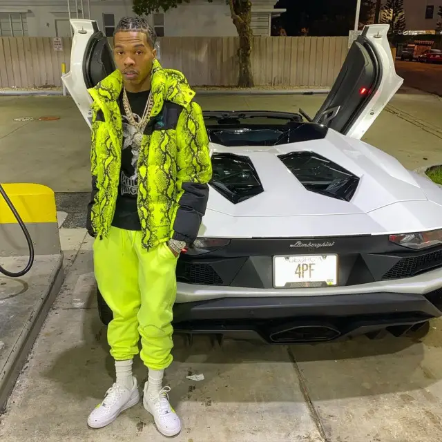 Lil Baby outfit in Off-White, Palm Angels, and Martine Rose, 2020