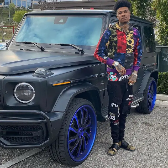 Blueface outfit in Bape, Copper Rivet, and Ethika, 2020