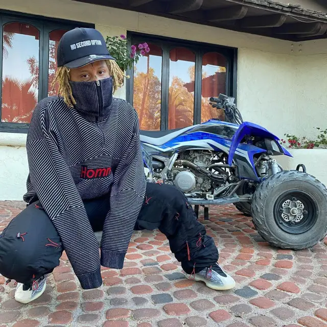 Trippie Redd outfit in Balenciaga and Mastermind, 2020