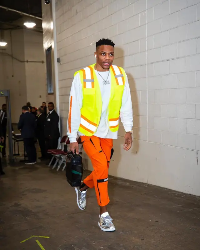 Russell Westbrook outfit in M+RC Noir, Surveyor, and Jordan, 2020