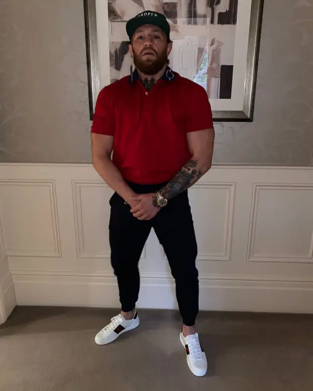 Conor McGregor outfit in Gucci, August McGregor, and Proper No. Twelve, 2020