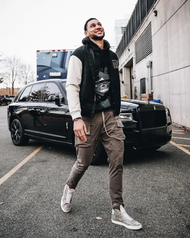 Ben Simmons outfit in Moncler, Valentino, and Undercover, 2020